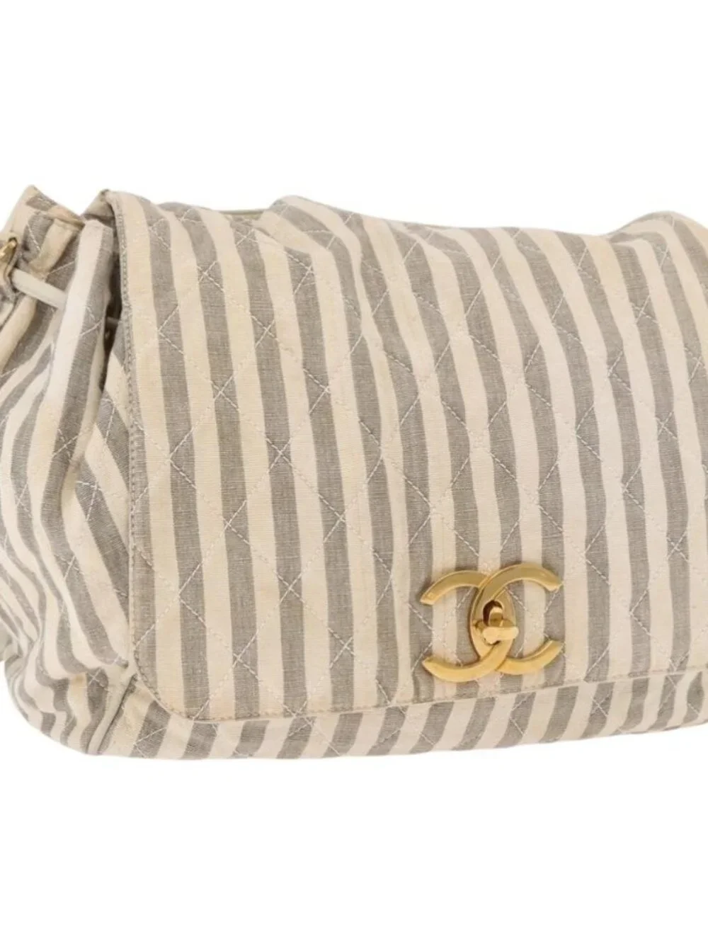 CHANEL Chain Matelasse Shoulder Bag Canvas Gray Gold CC Auth 182717